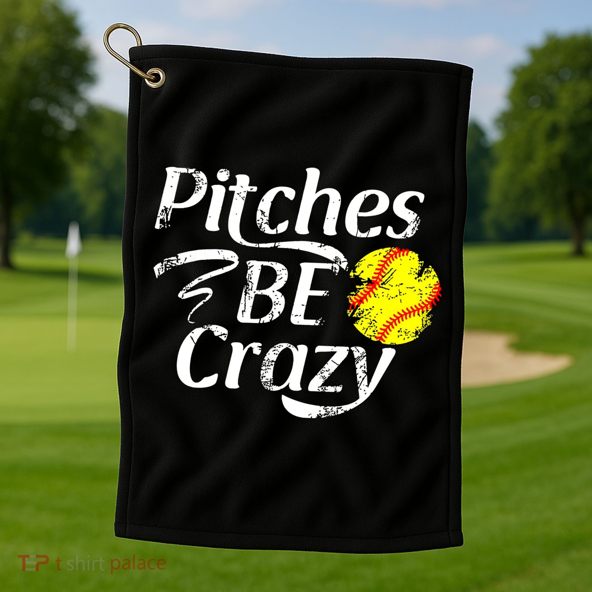 Softball Player Pitches Be Crazy Funny Softball Pitcher Golf Towel