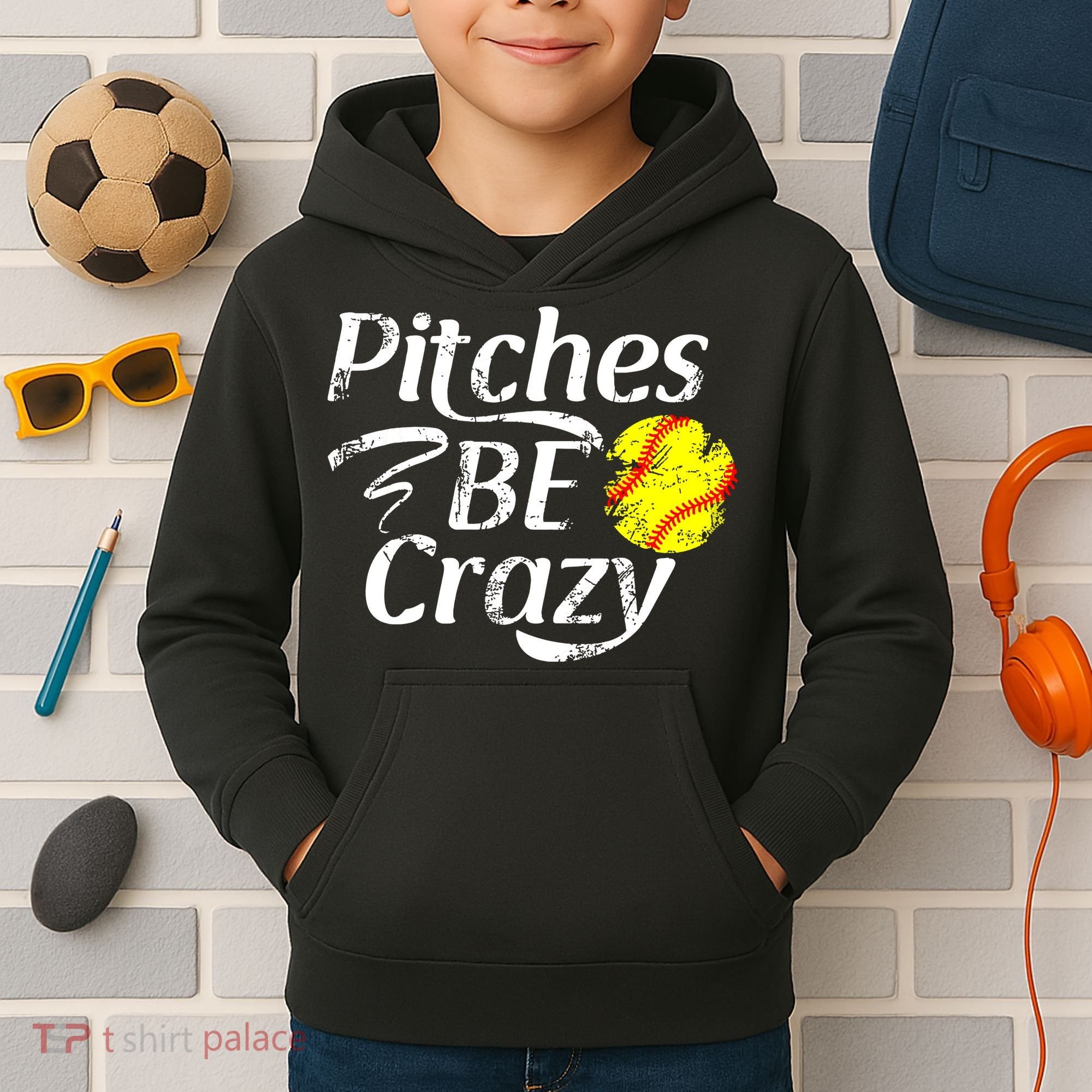 Softball Player Pitches Be Crazy Funny Softball Pitcher Kids Hoodie