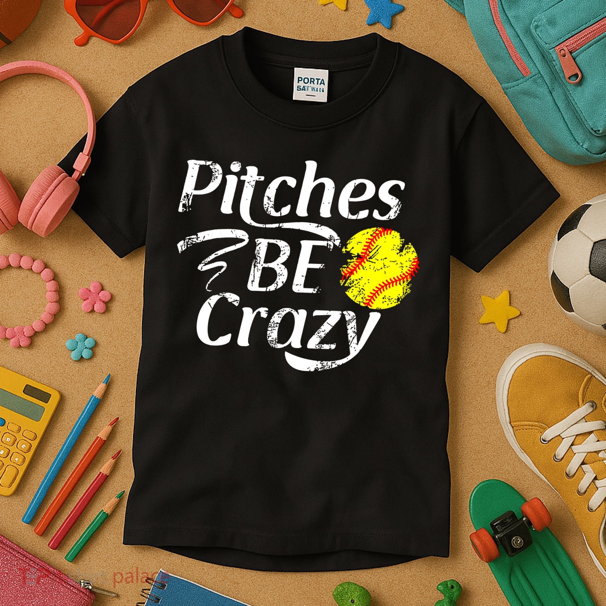 Softball Player Pitches Be Crazy Funny Softball Pitcher Kids T-Shirt