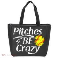 Softball Player Pitches Be Crazy Funny Softball Pitcher Tote Bag thumb 0
