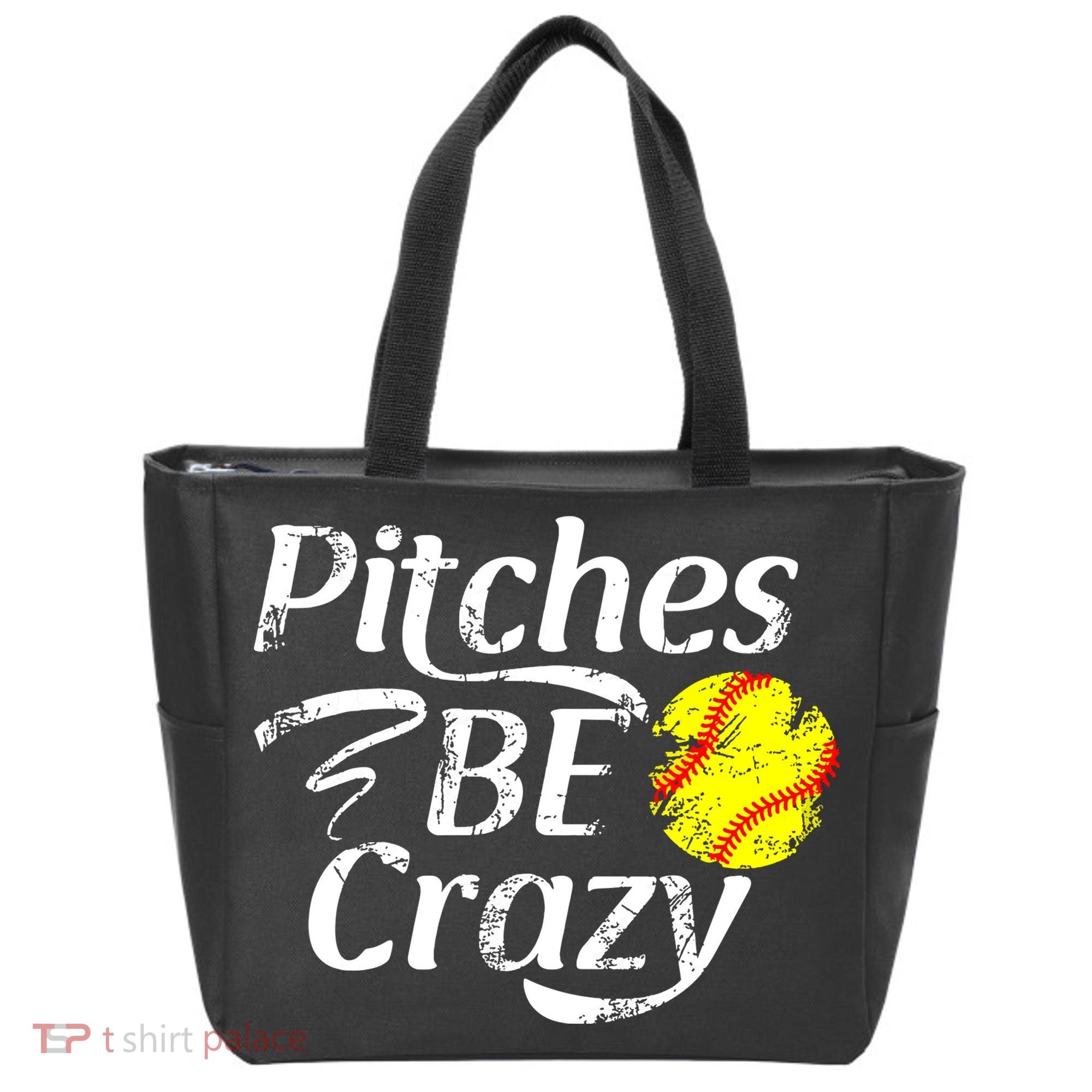 Softball Player Pitches Be Crazy Funny Softball Pitcher Tote Bag
