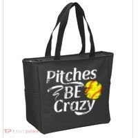 Softball Player Pitches Be Crazy Funny Softball Pitcher Tote Bag thumb 2