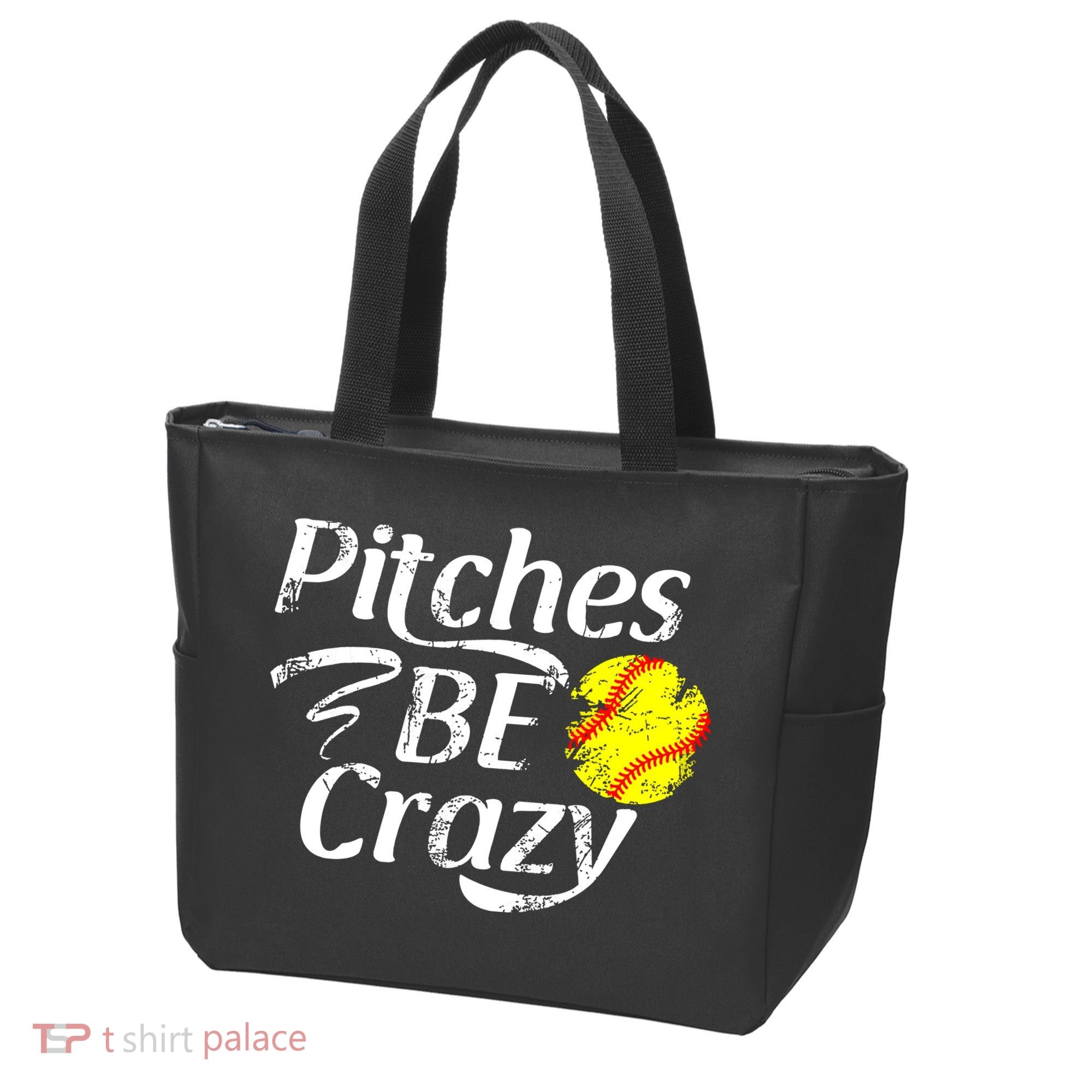 Softball Player Pitches Be Crazy Funny Softball Pitcher Tote Bag