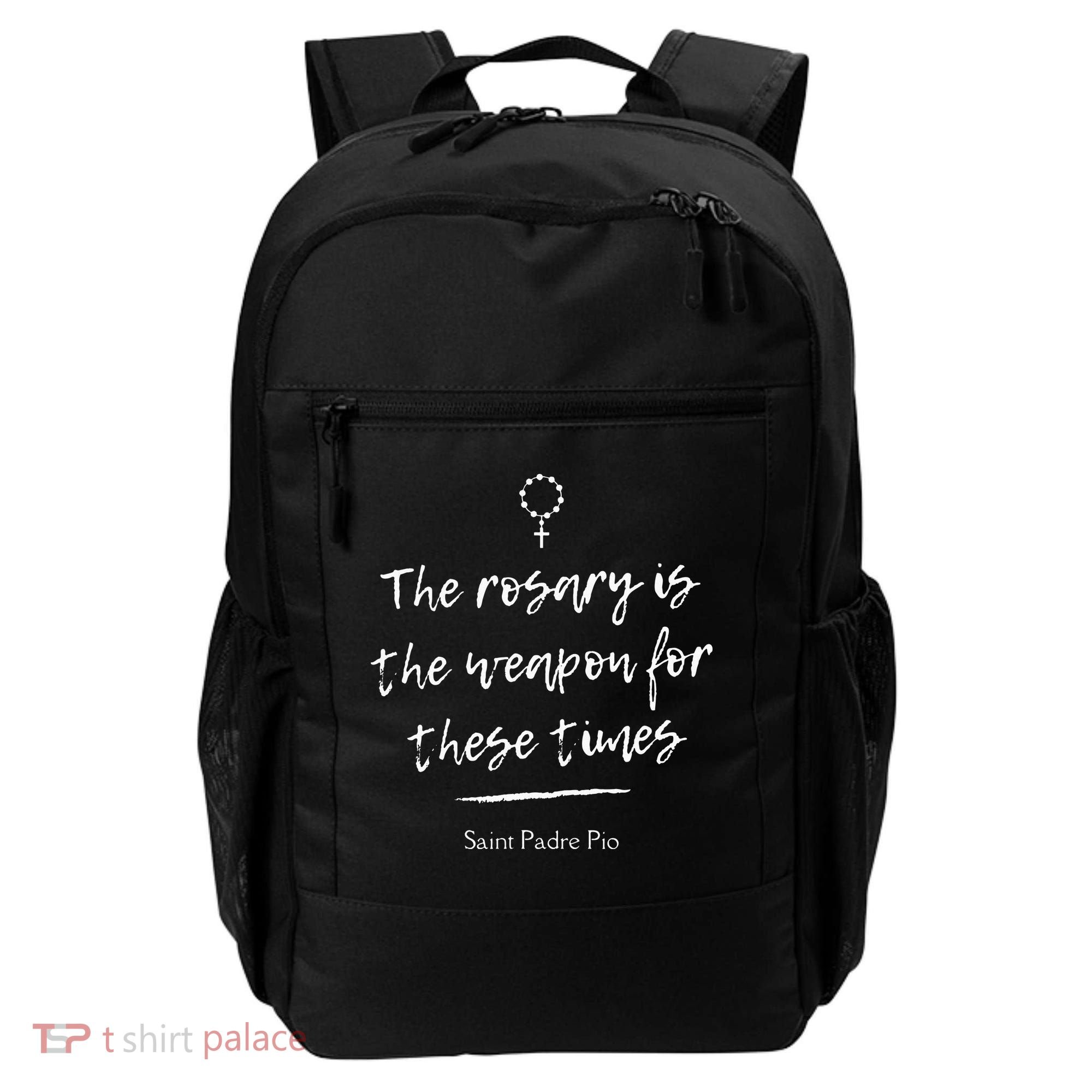 Saint Padre Pio Rosary Inspirational Quote Catholic Backpack