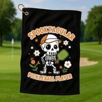 Spooktacular Pickleball Player Ghost Pumpkin Cute Gift Golf Towel thumb 1