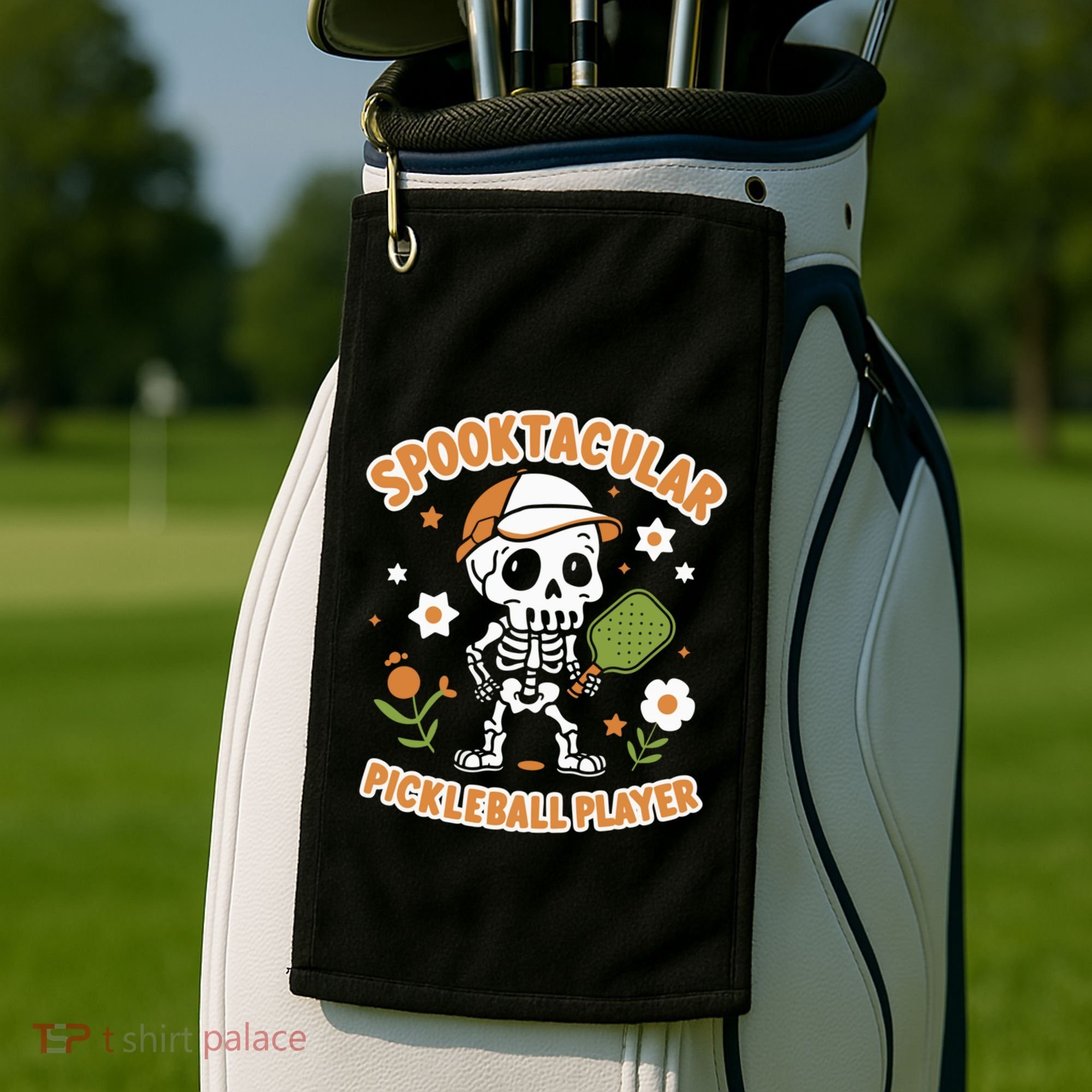 Spooktacular Pickleball Player Ghost Pumpkin Cute Gift Golf Towel