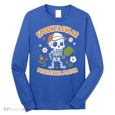 Spooktacular Pickleball Player Ghost Pumpkin Cute Gift Long Sleeve Shirt