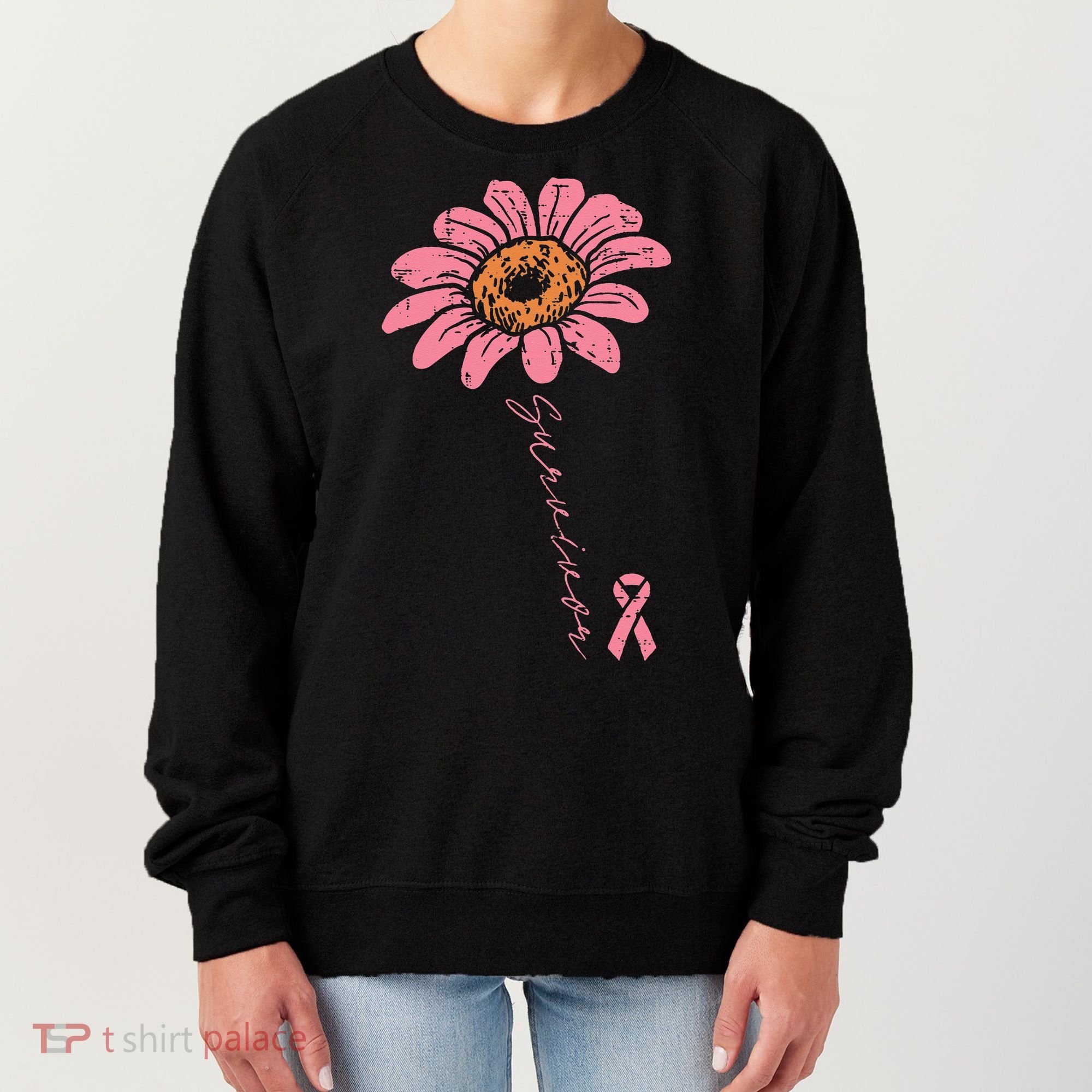 Sunflower Pink Ribbon Breast Cancer Survivor Awareness Women's Sweatshirt