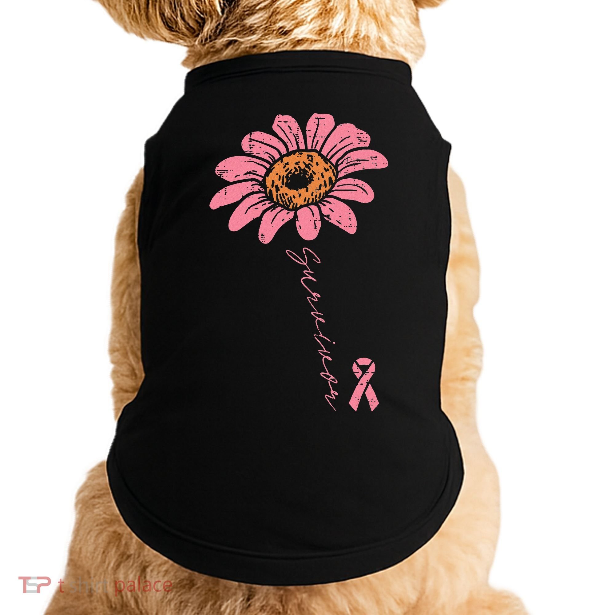 Sunflower Pink Ribbon Breast Cancer Survivor Awareness Doggie Tank