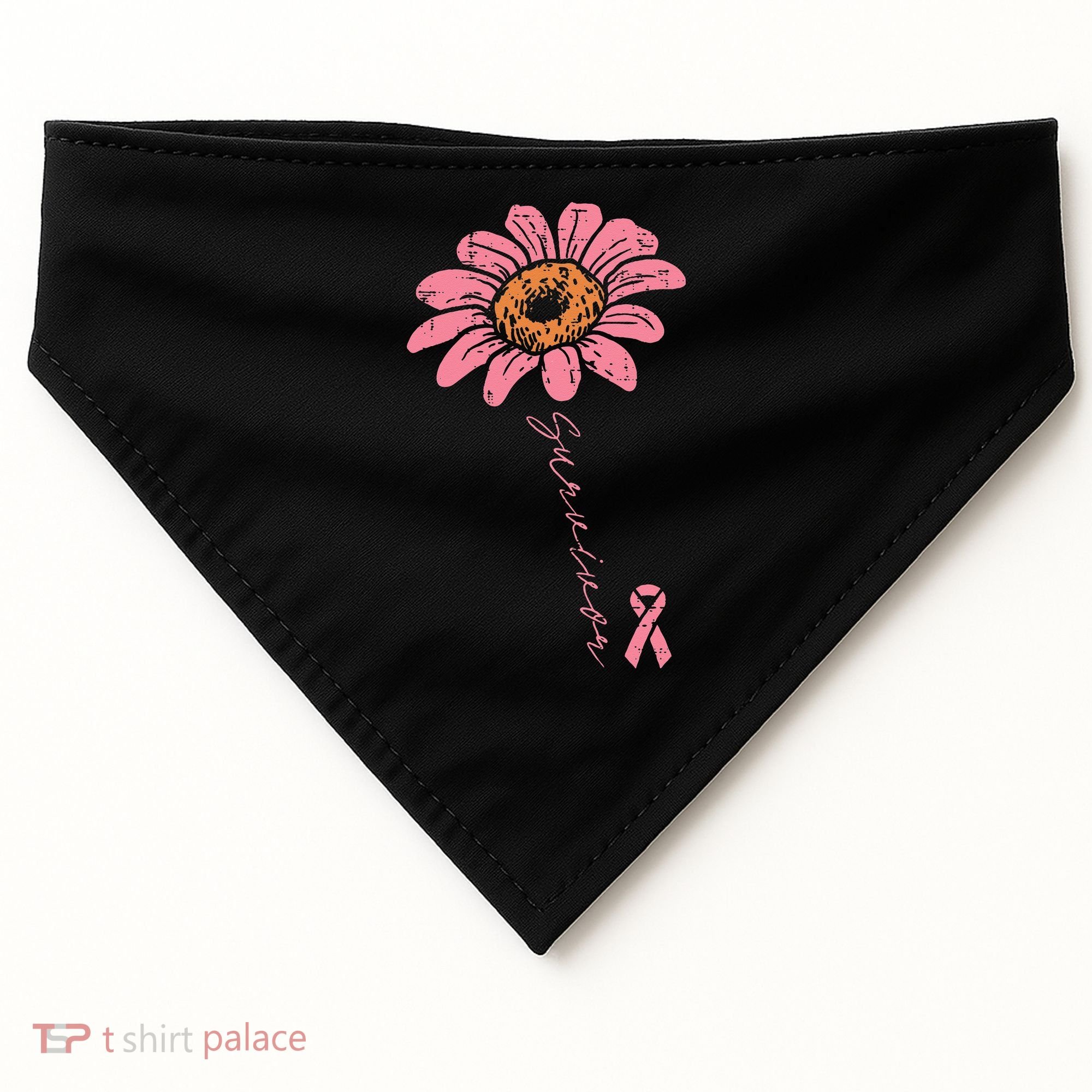 Sunflower Pink Ribbon Breast Cancer Survivor Awareness USA-Made Doggie Bandana