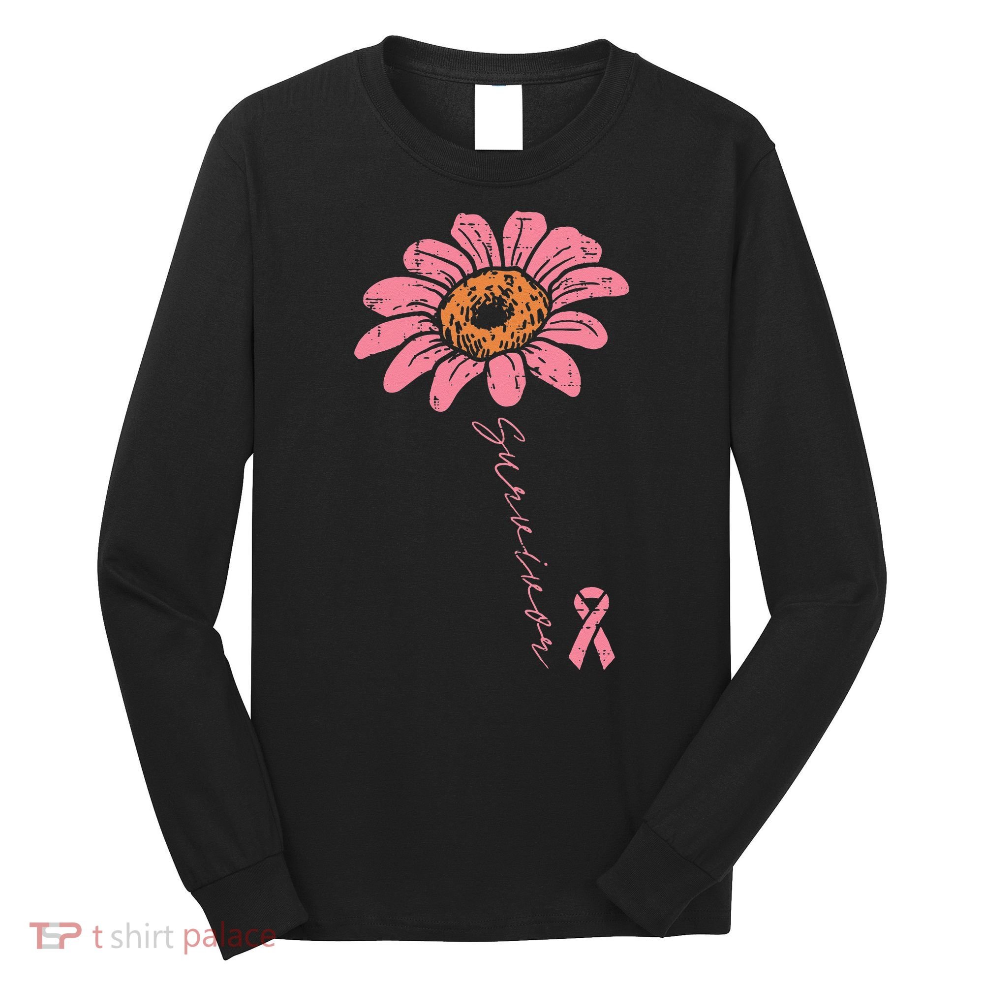 Sunflower Pink Ribbon Breast Cancer Survivor Awareness Long Sleeve Shirt