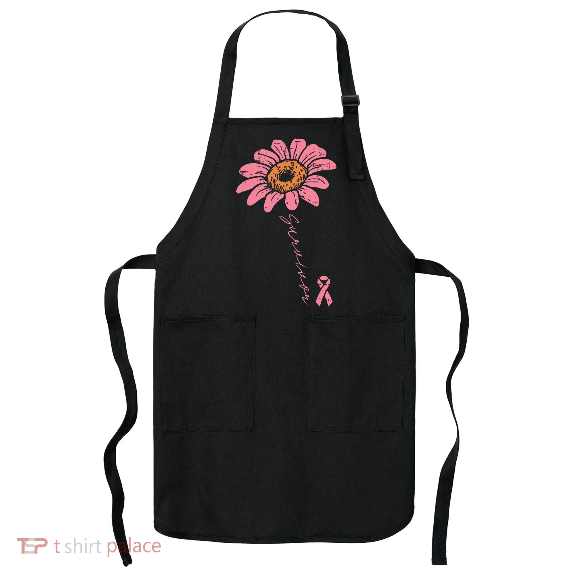 Sunflower Pink Ribbon Breast Cancer Survivor Awareness Apron