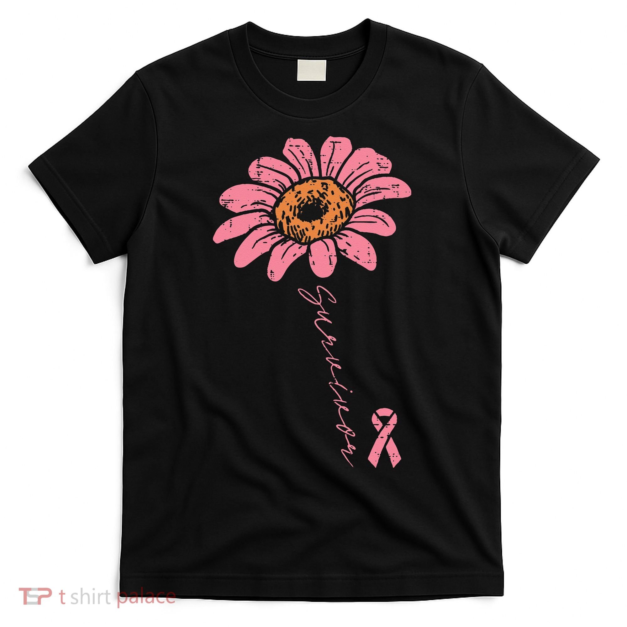 Sunflower Pink Ribbon Breast Cancer Survivor Awareness T-Shirt
