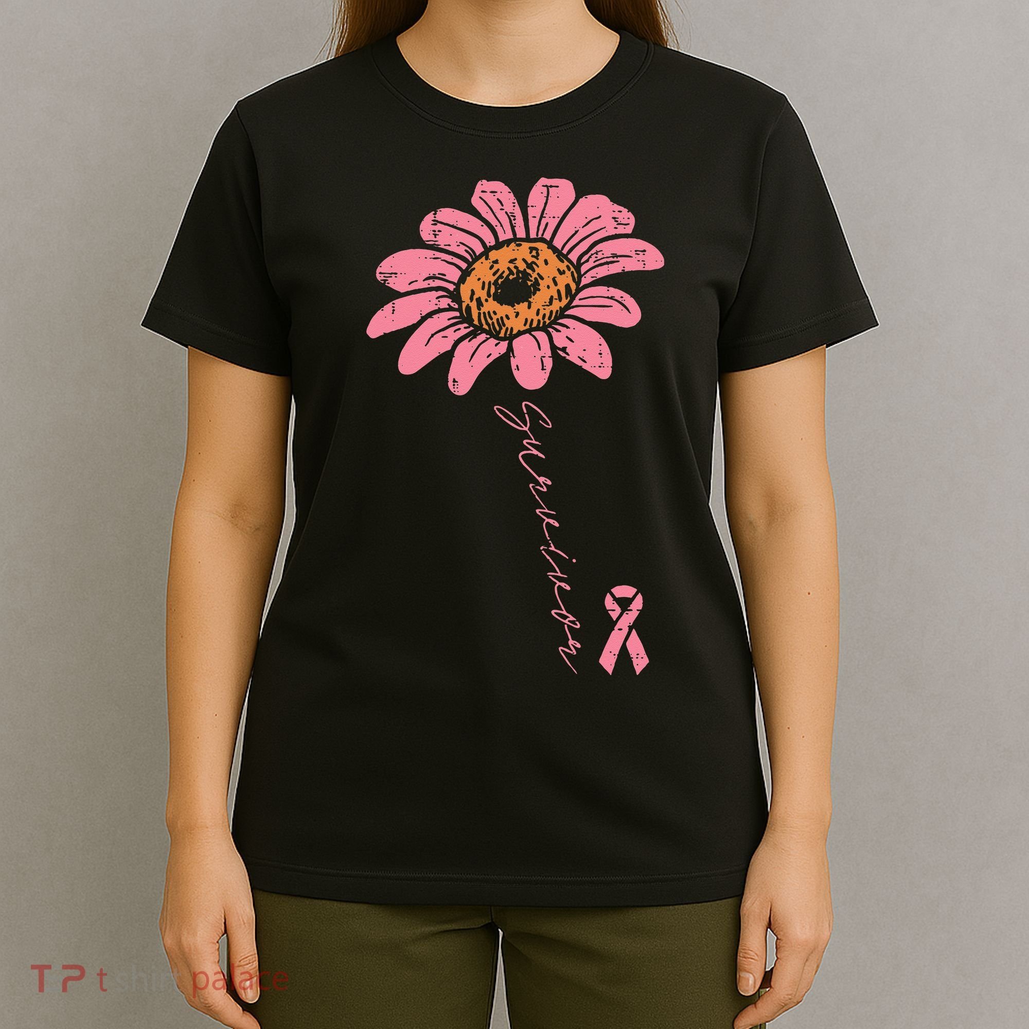Sunflower Pink Ribbon Breast Cancer Survivor Awareness T-Shirt