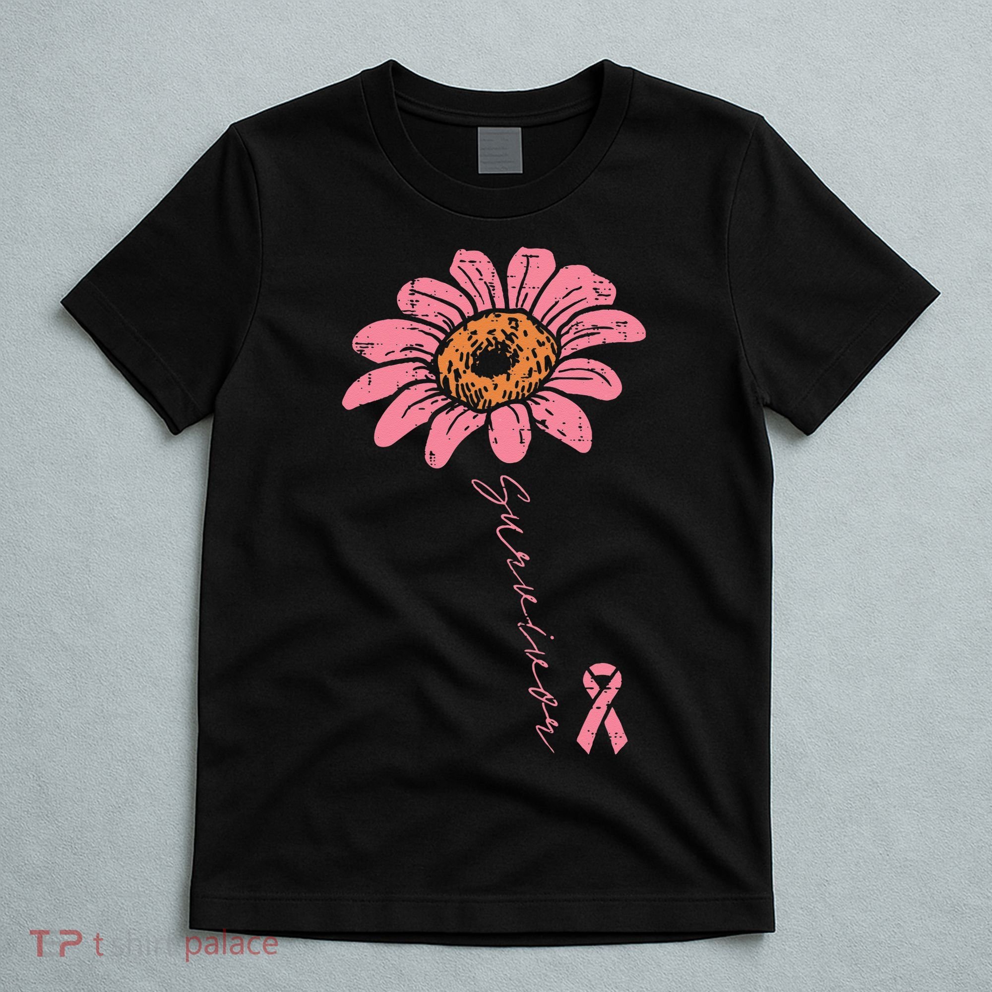 Sunflower Pink Ribbon Breast Cancer Survivor Awareness T-Shirt