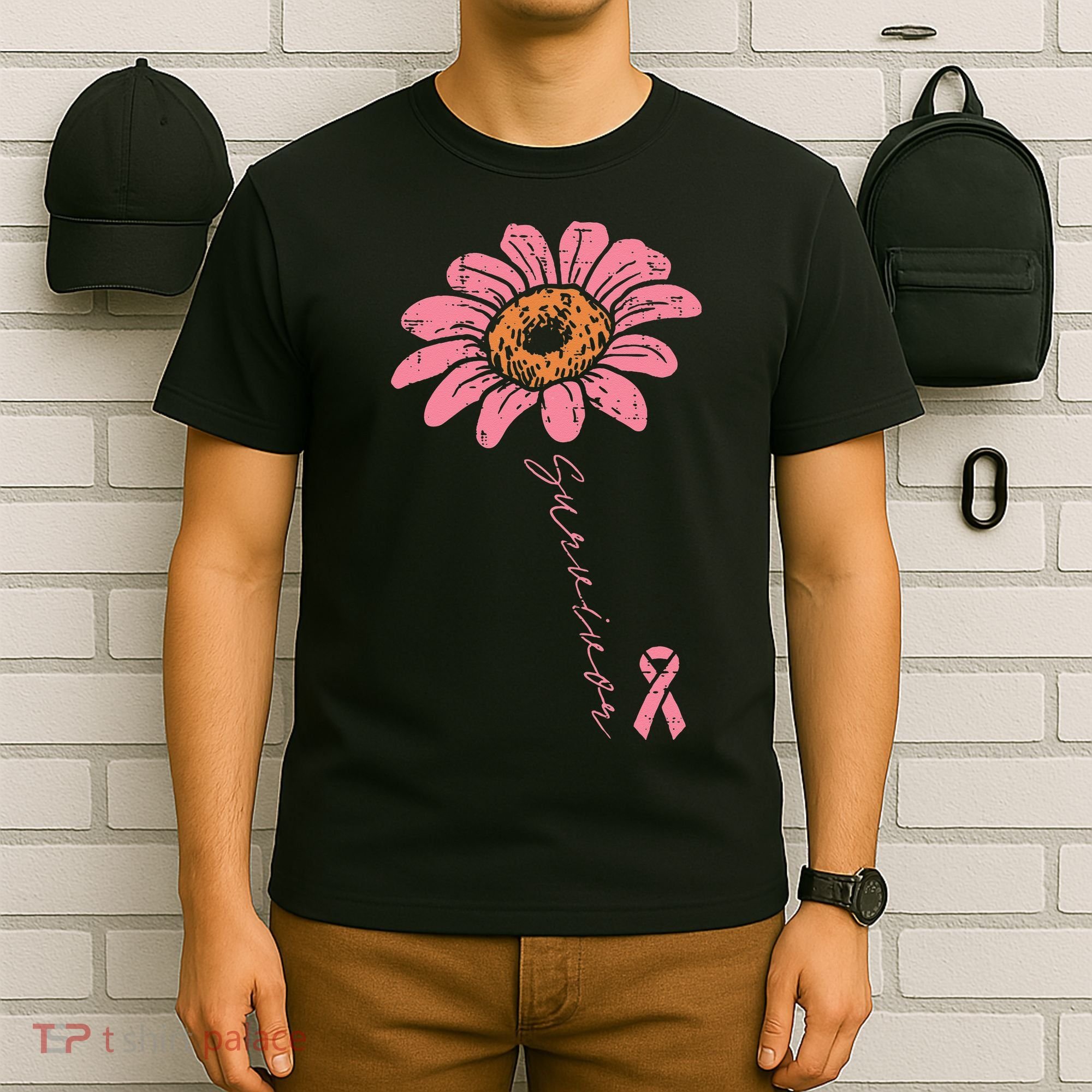Sunflower Pink Ribbon Breast Cancer Survivor Awareness T-Shirt