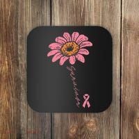 Sunflower Pink Ribbon Breast Cancer Survivor Awareness Coaster thumb 0