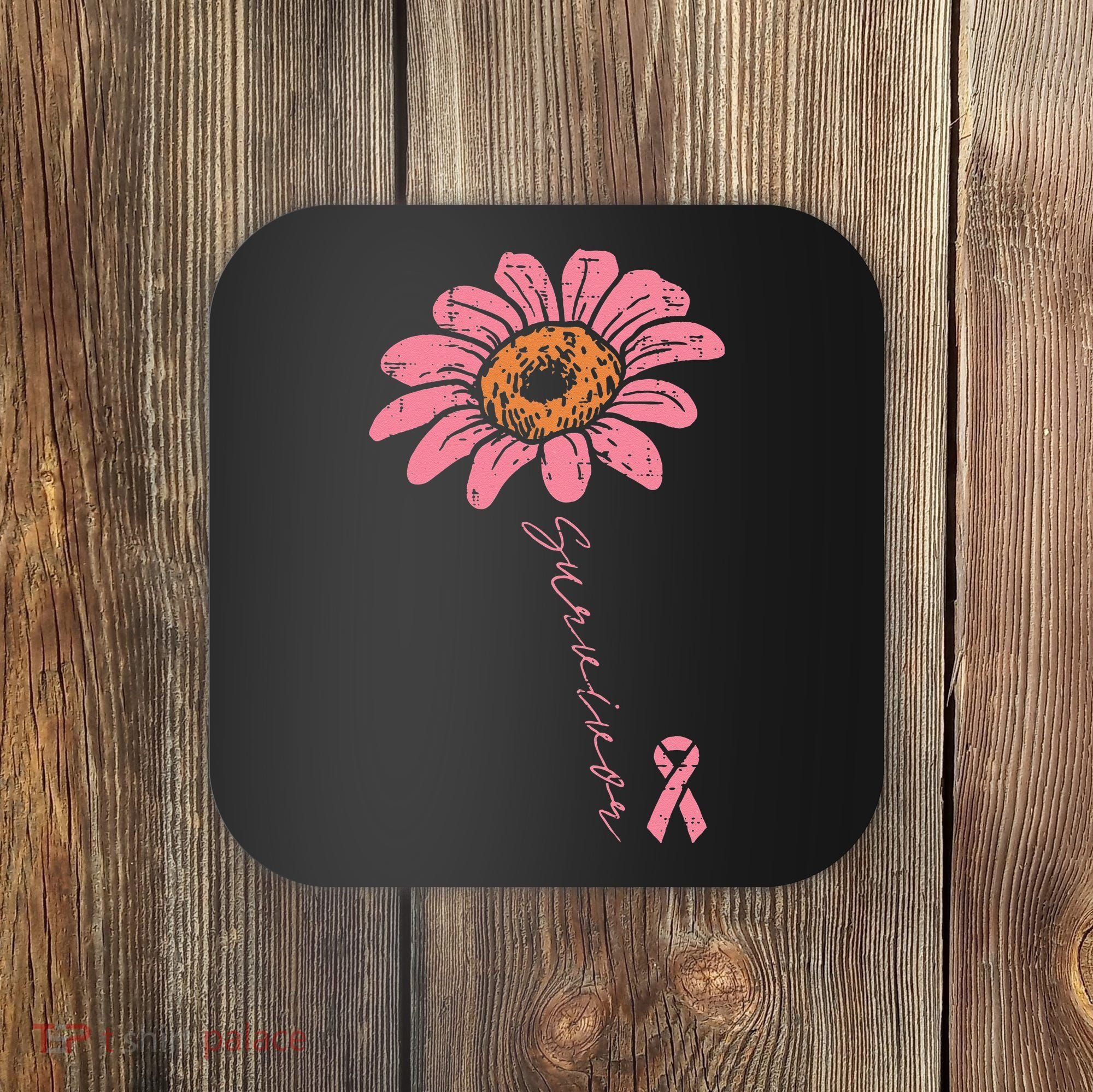 Sunflower Pink Ribbon Breast Cancer Survivor Awareness Coaster