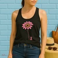 Sunflower Pink Ribbon Breast Cancer Survivor Awareness Women's Tank Top thumb 2