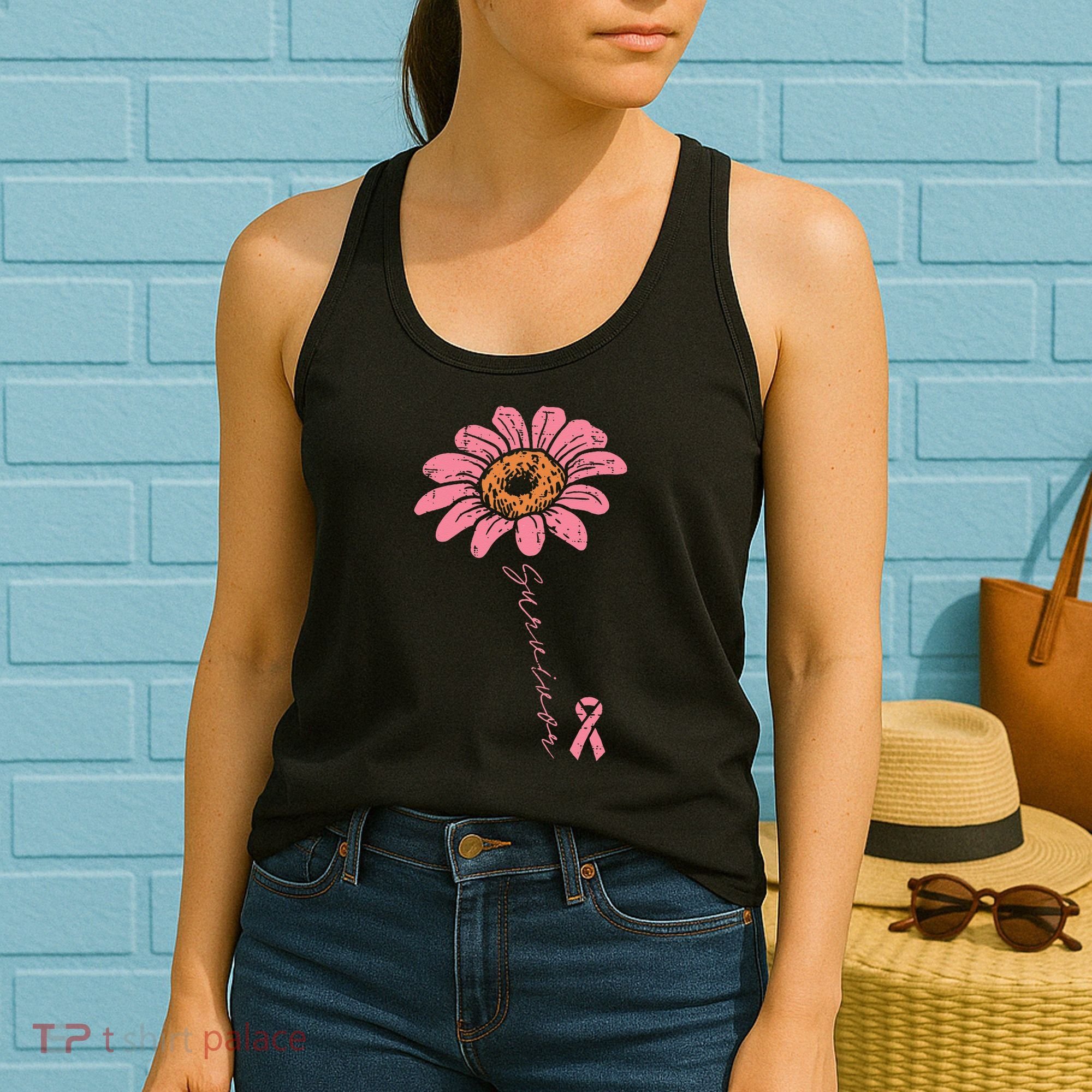 Sunflower Pink Ribbon Breast Cancer Survivor Awareness Women's Tank Top