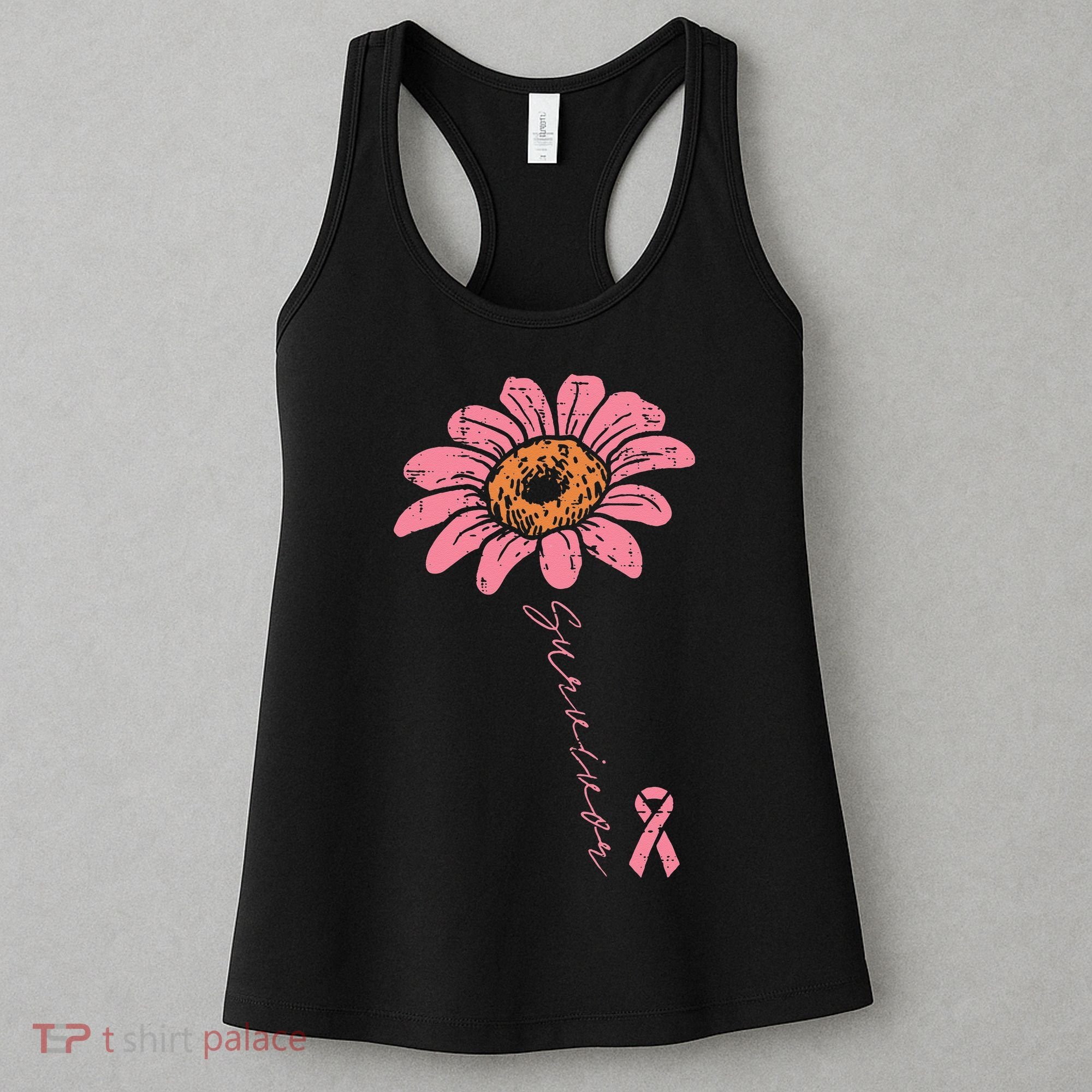 Sunflower Pink Ribbon Breast Cancer Survivor Awareness Women's Tank Top