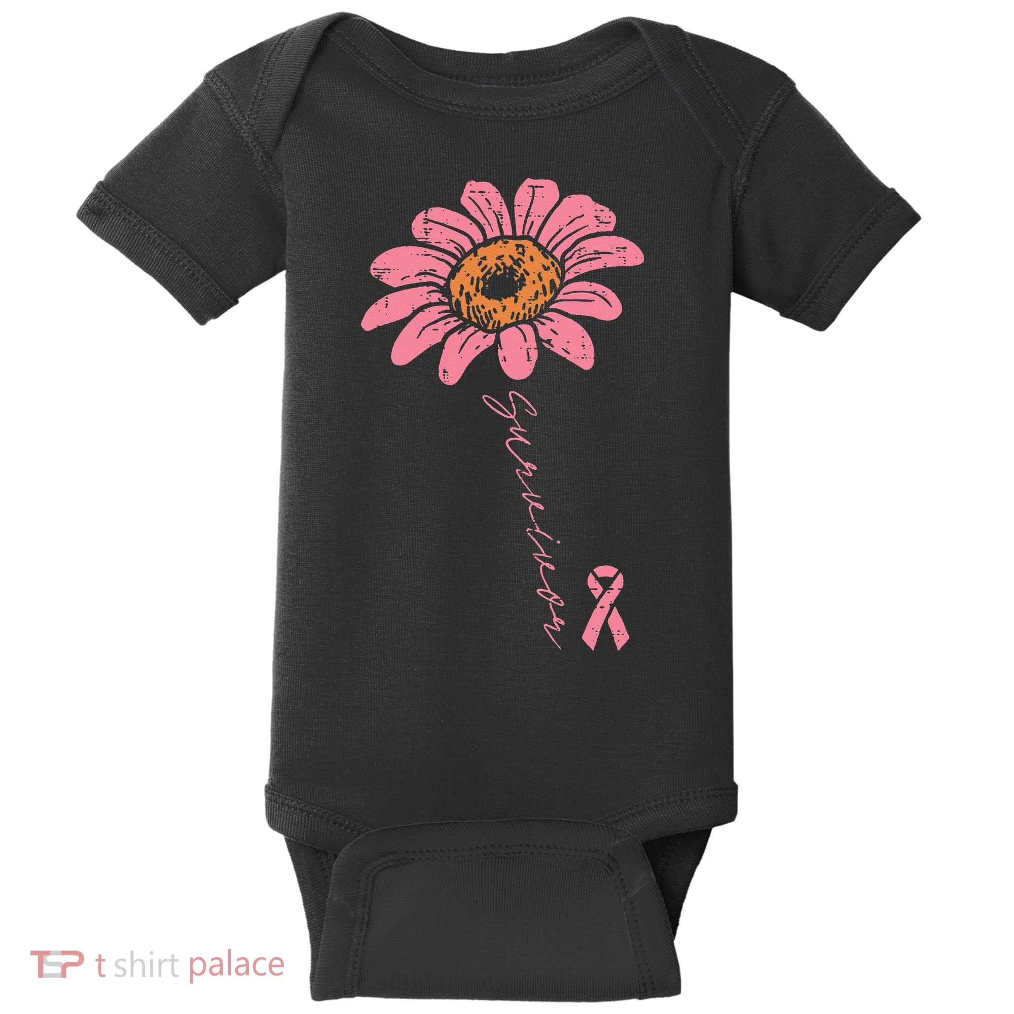 Sunflower Pink Ribbon Breast Cancer Survivor Awareness Baby Bodysuit