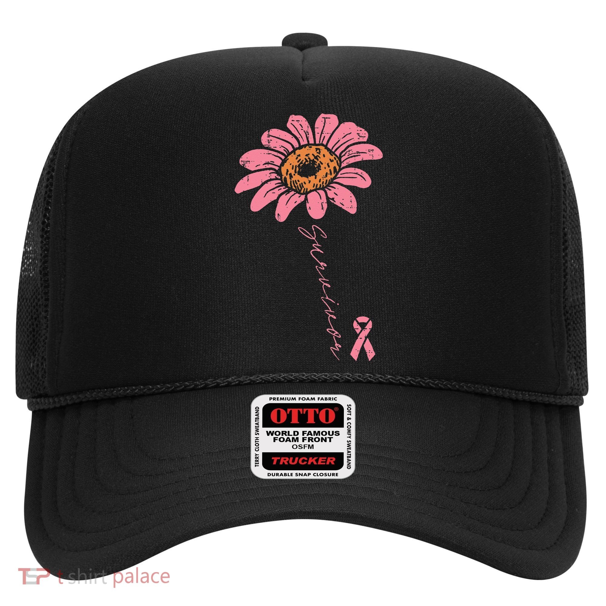 Sunflower Pink Ribbon Breast Cancer Survivor Awareness Hat