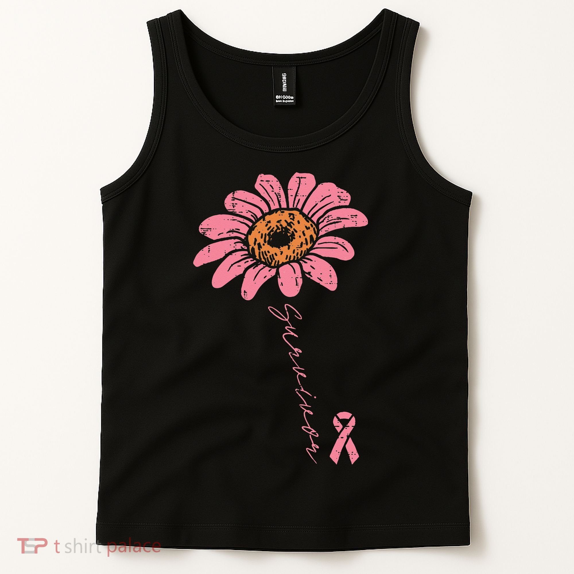 Sunflower Pink Ribbon Breast Cancer Survivor Awareness Tank Top