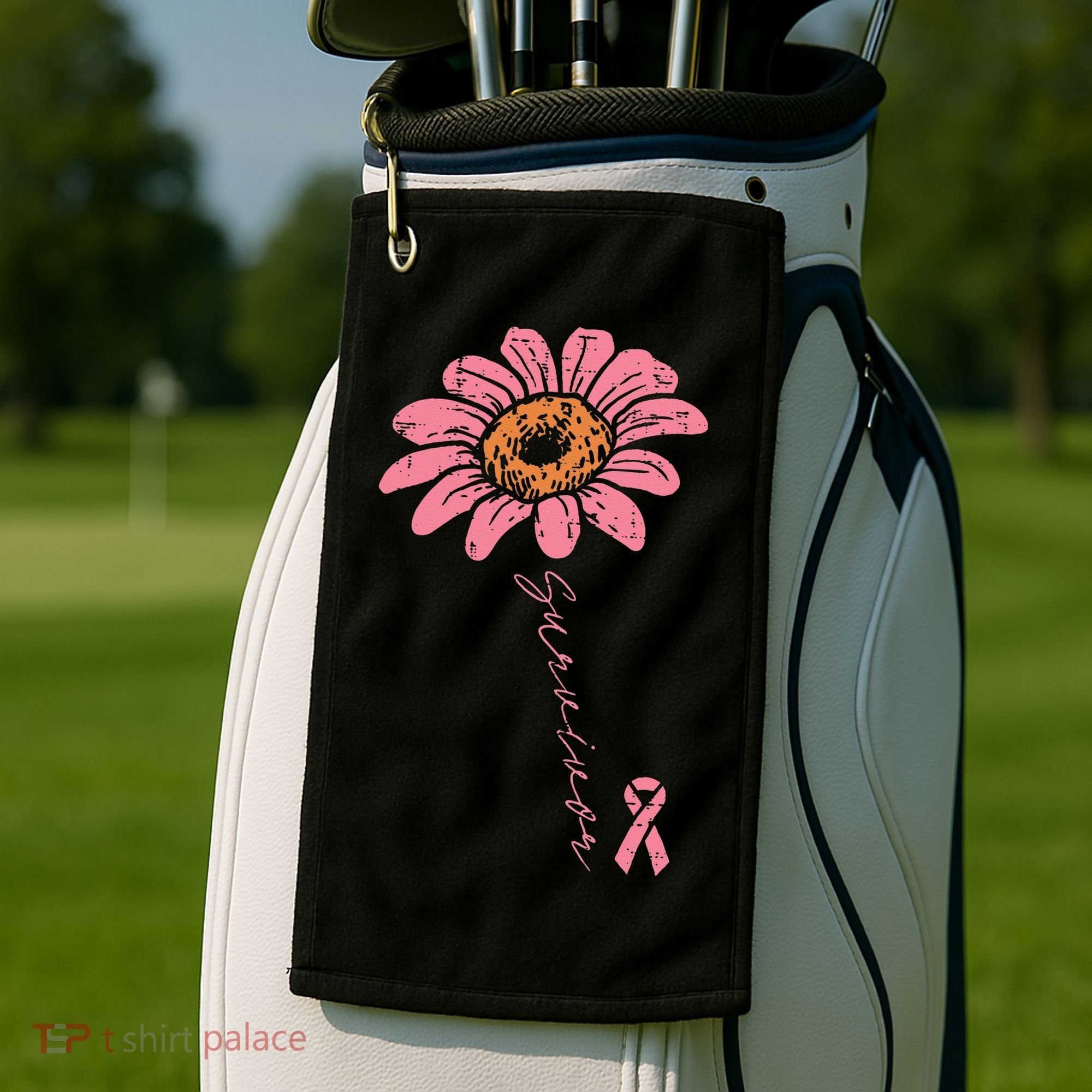 Sunflower Pink Ribbon Breast Cancer Survivor Awareness Golf Towel