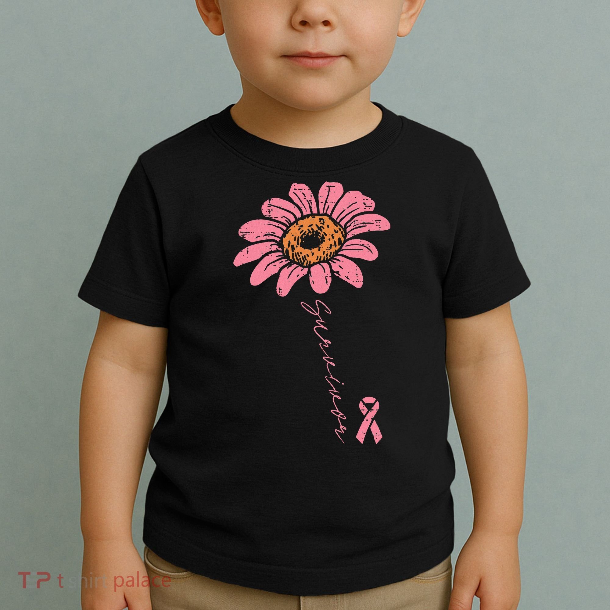 Sunflower Pink Ribbon Breast Cancer Survivor Awareness Toddler T-Shirt