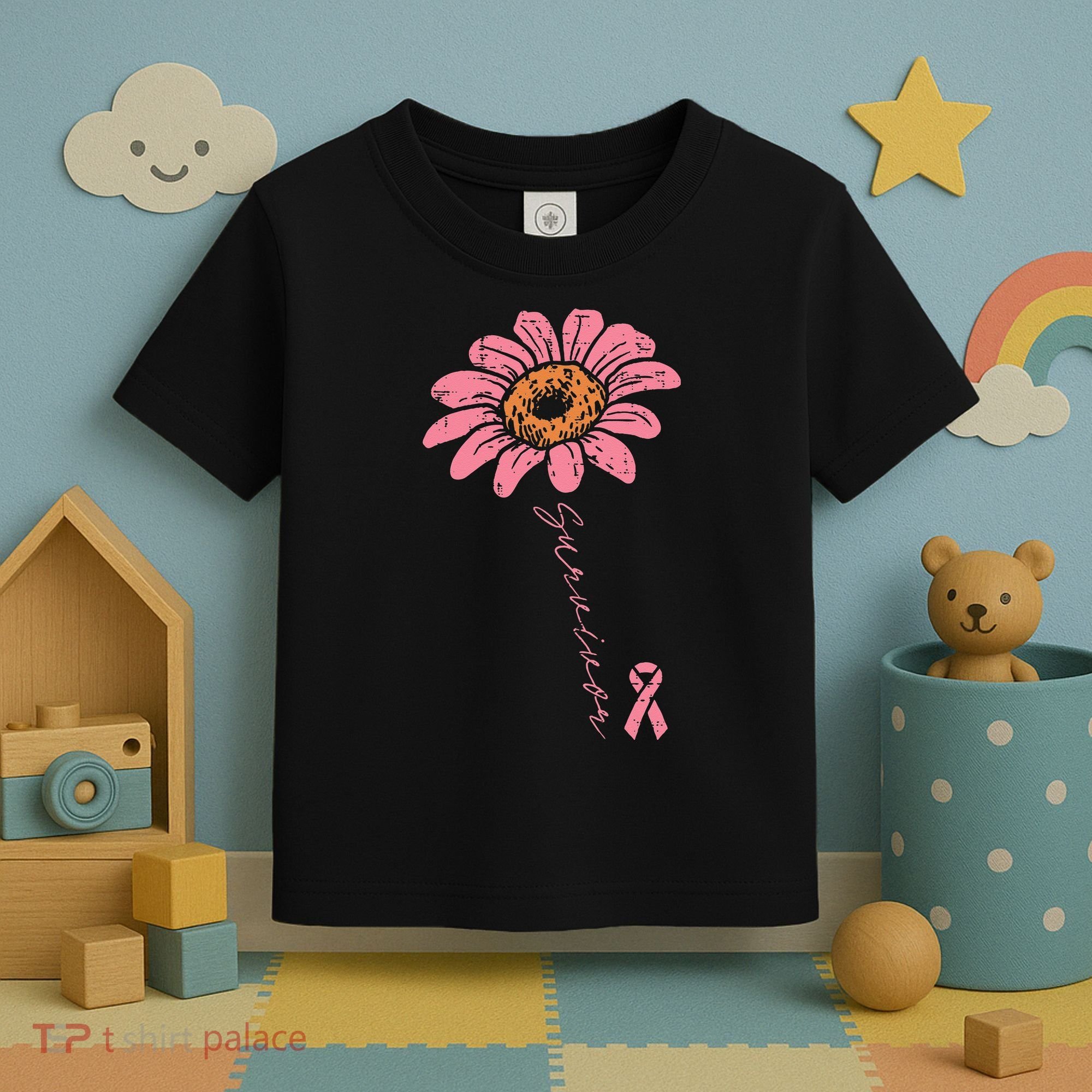 Sunflower Pink Ribbon Breast Cancer Survivor Awareness Toddler T-Shirt