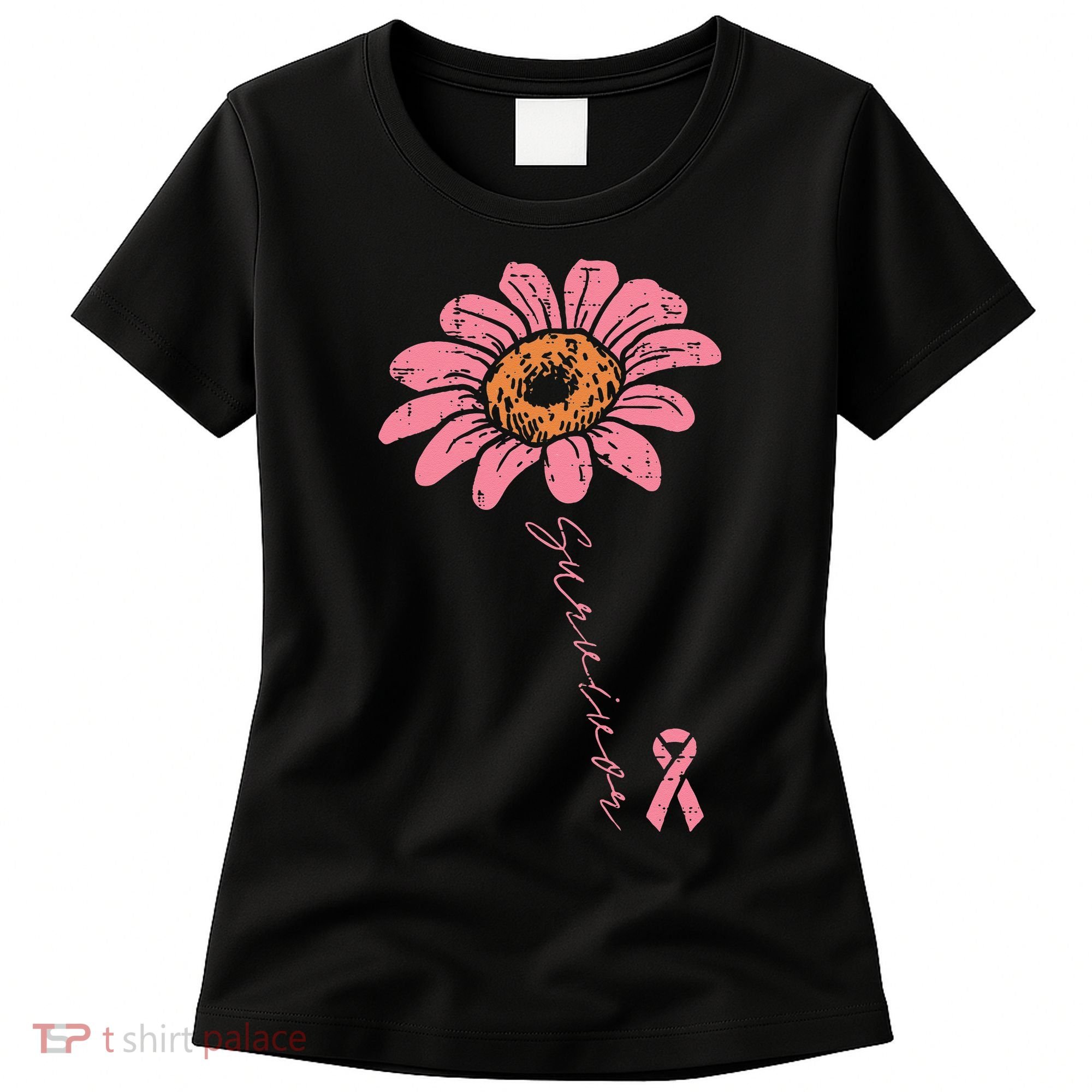 Sunflower Pink Ribbon Breast Cancer Survivor Awareness Women's T-Shirt