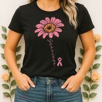 Sunflower Pink Ribbon Breast Cancer Survivor Awareness Women's T-Shirt thumb 2