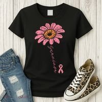 Sunflower Pink Ribbon Breast Cancer Survivor Awareness Women's T-Shirt thumb 3