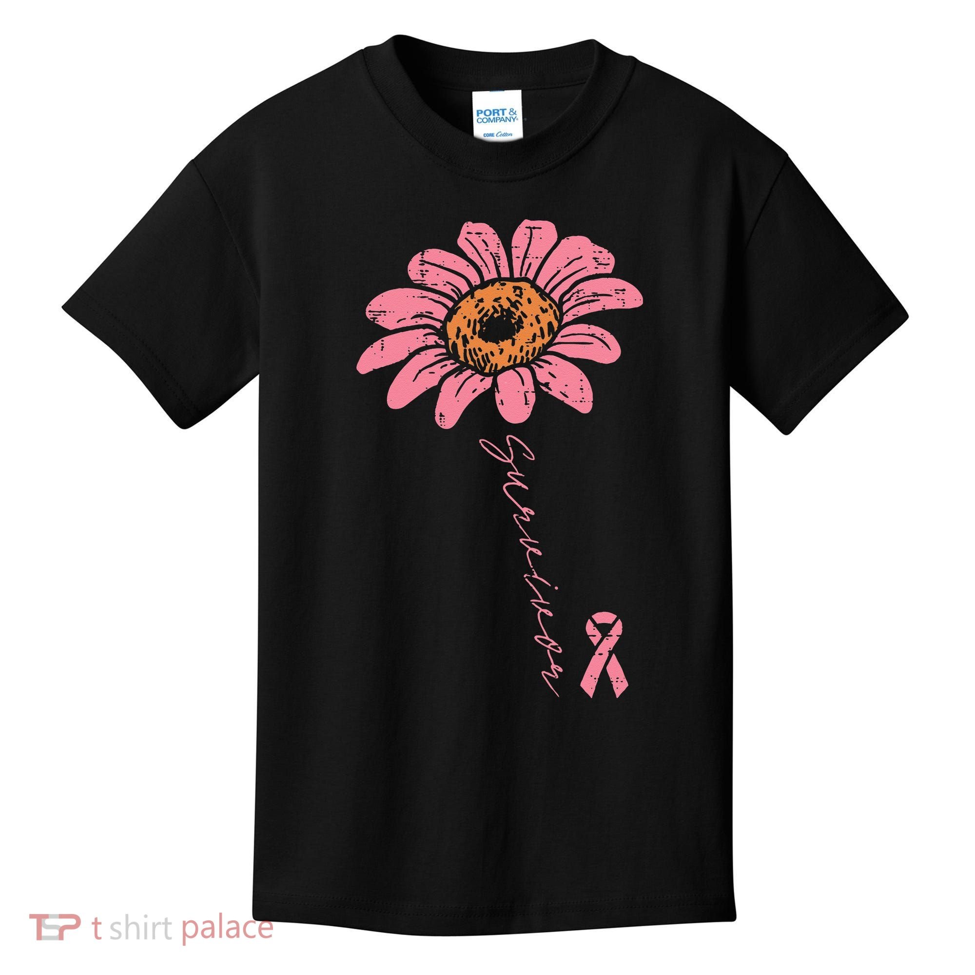 Sunflower Pink Ribbon Breast Cancer Survivor Awareness Kids T-Shirt