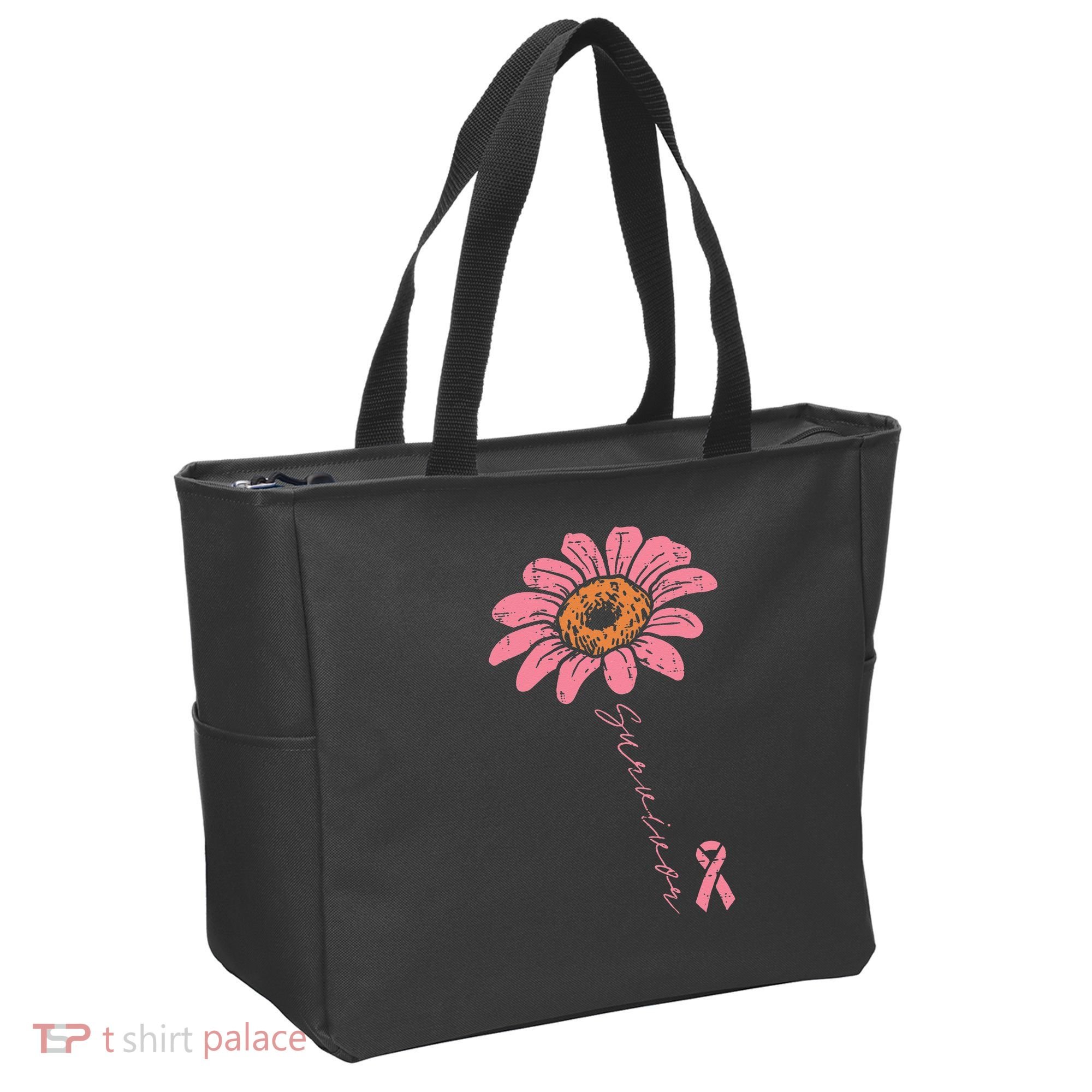 Sunflower Pink Ribbon Breast Cancer Survivor Awareness Tote Bag