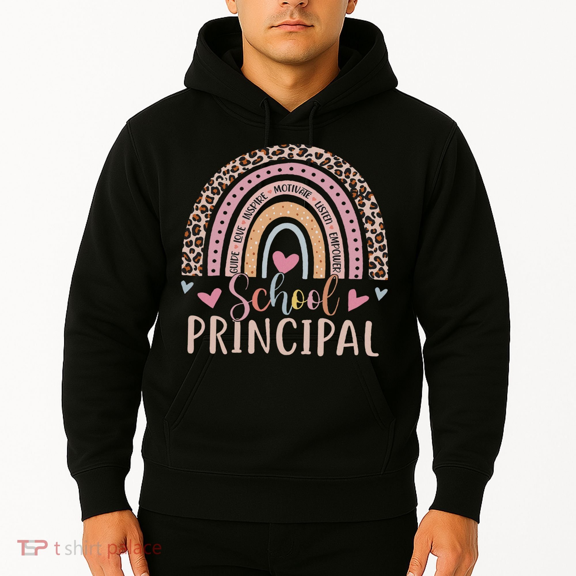 School Principal Rainbow Leopard Funny School Principal Hoodie