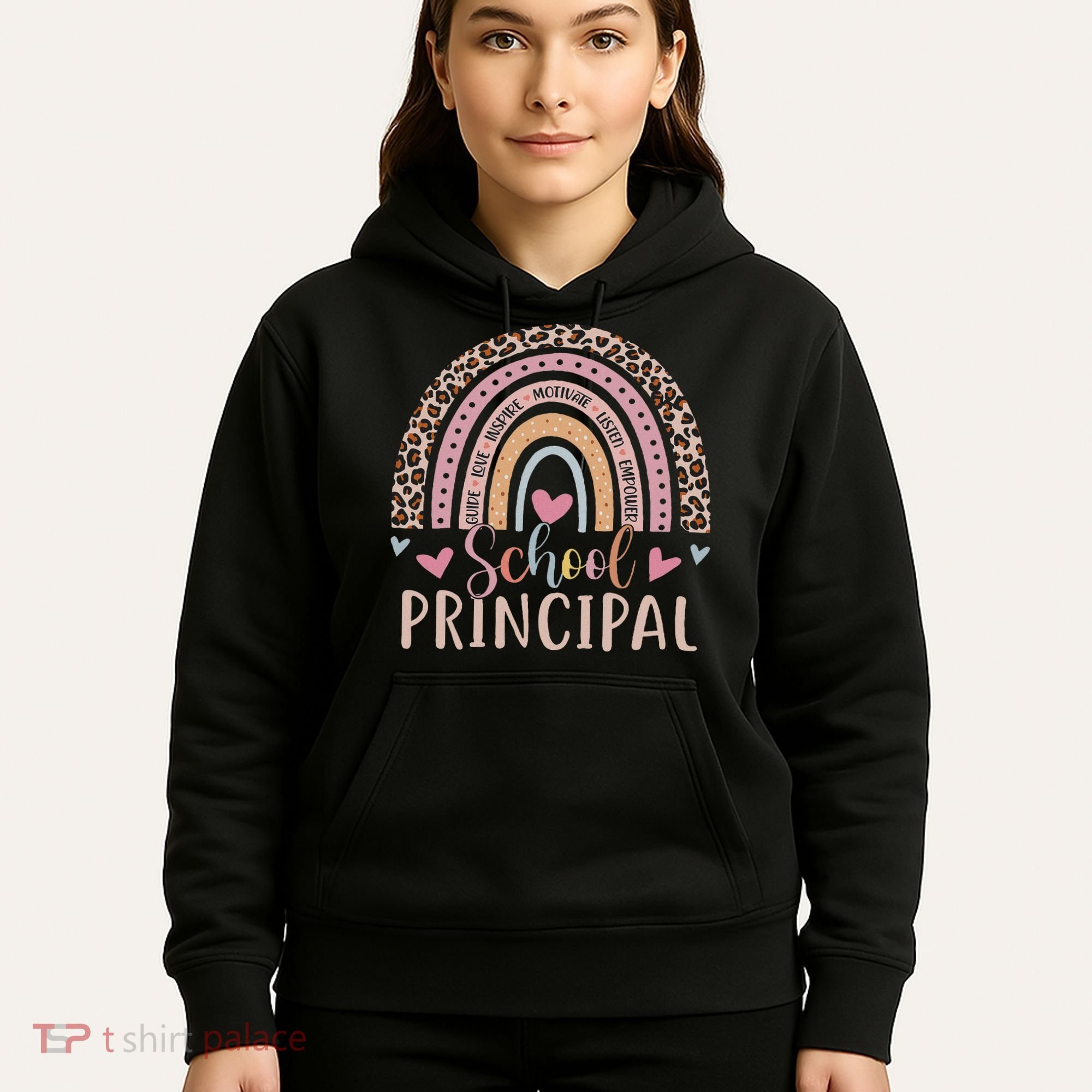 School Principal Rainbow Leopard Funny School Principal Hoodie