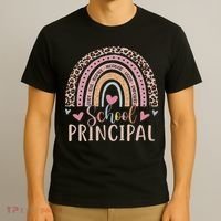 School Principal Rainbow Leopard Funny School Principal T-Shirt thumb 3