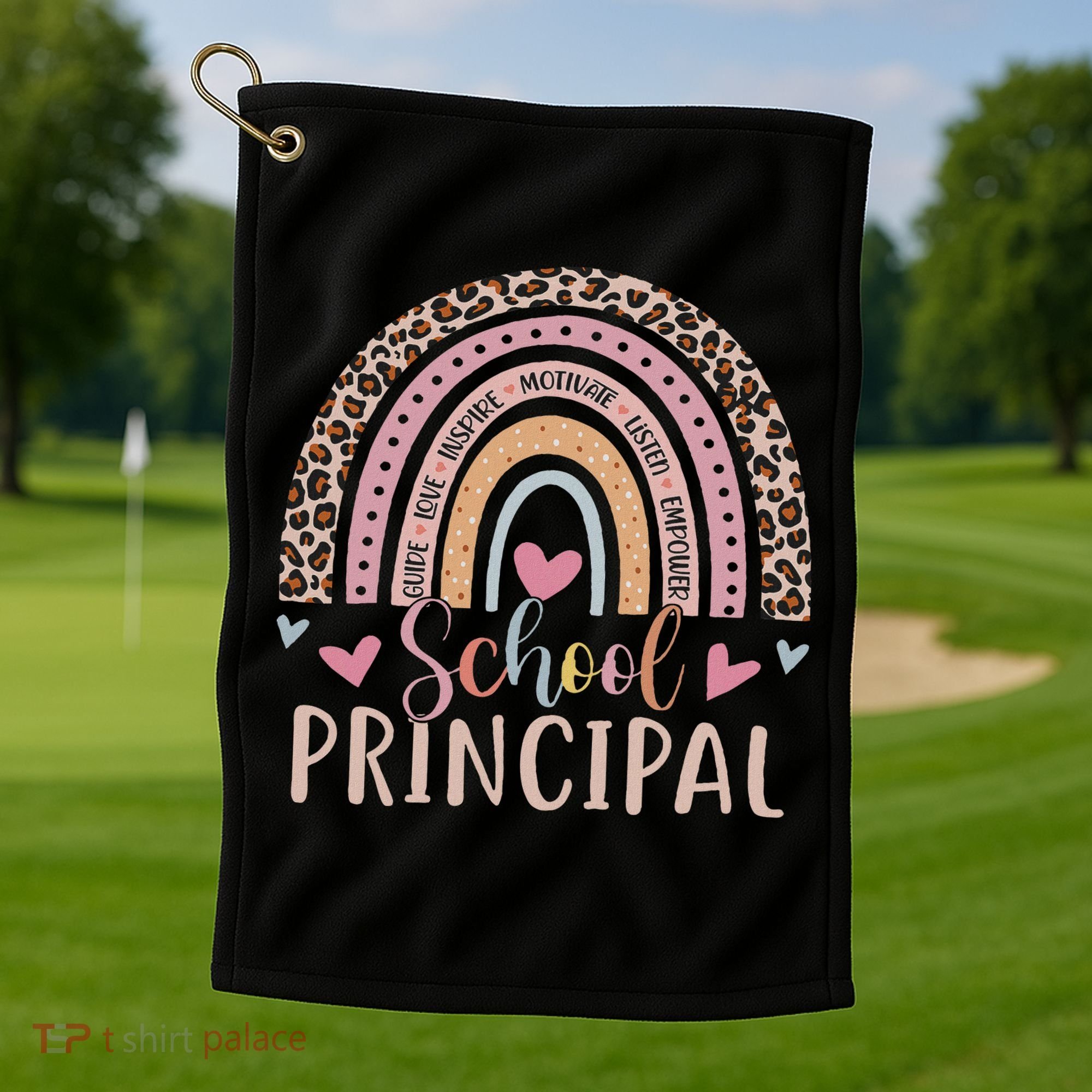 School Principal Rainbow Leopard Funny School Principal Golf Towel