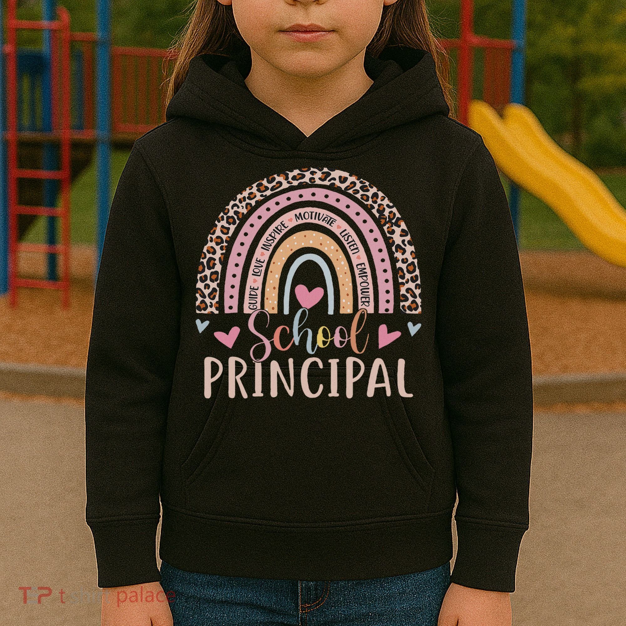 School Principal Rainbow Leopard Funny School Principal Kids Hoodie