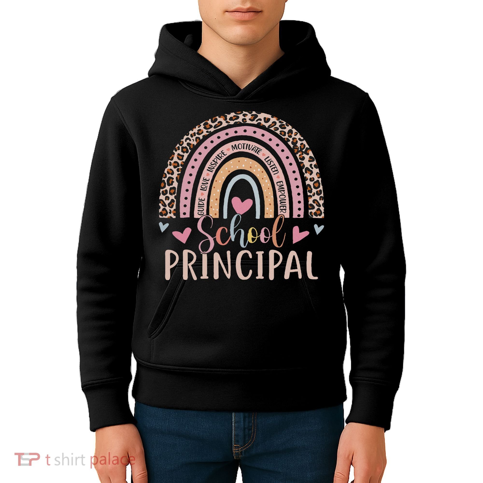 School Principal Rainbow Leopard Funny School Principal Kids Hoodie