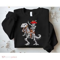 Skeleton Pirate Riding Skeleton Dinosaur Halloween Costume Sweatshirt thumb 2