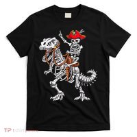 Skeleton Pirate Riding Skeleton Dinosaur Halloween Costume T-Shirt thumb 0