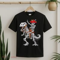 Skeleton Pirate Riding Skeleton Dinosaur Halloween Costume T-Shirt thumb 2