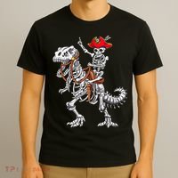 Skeleton Pirate Riding Skeleton Dinosaur Halloween Costume T-Shirt thumb 3