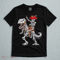 Skeleton Pirate Riding Skeleton Dinosaur Halloween Costume T-Shirt thumb 5