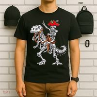Skeleton Pirate Riding Skeleton Dinosaur Halloween Costume T-Shirt thumb 6