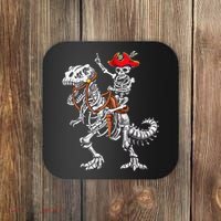 Skeleton Pirate Riding Skeleton Dinosaur Halloween Costume Coaster thumb 0