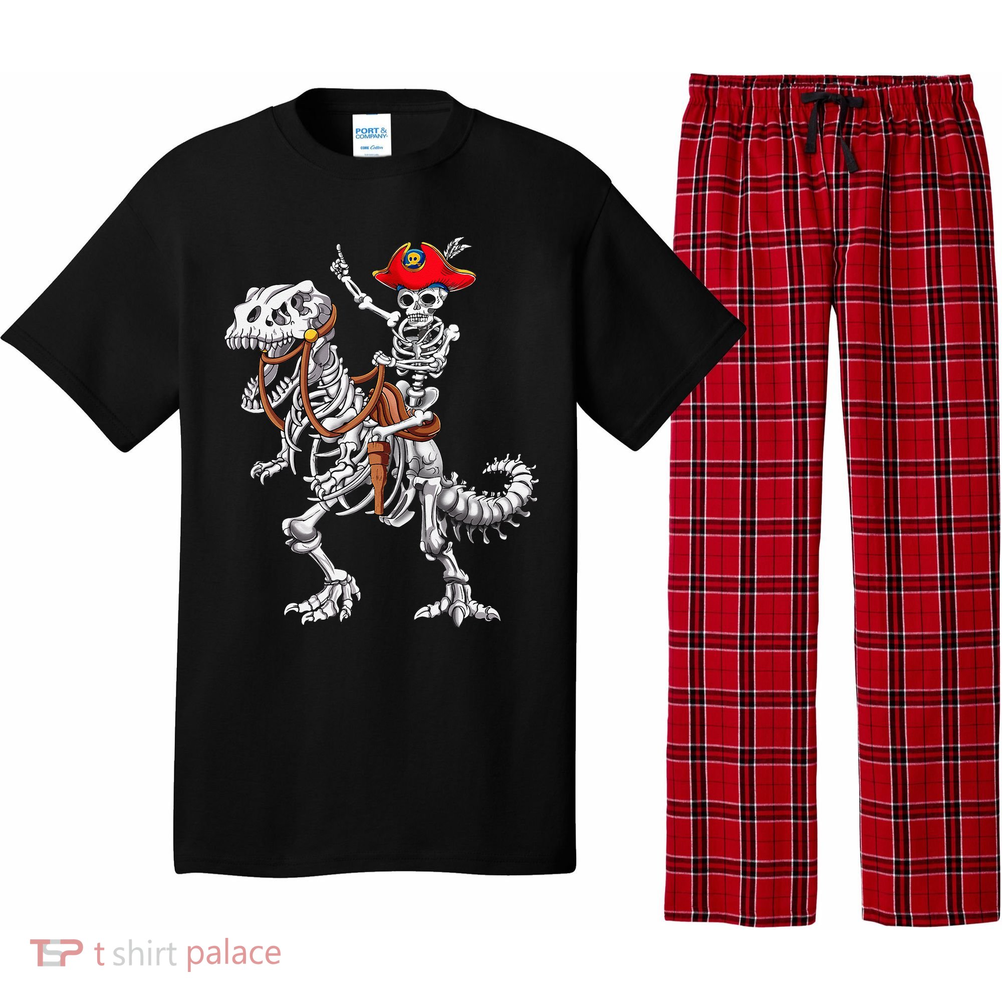 Skeleton Pirate Riding Skeleton Dinosaur Halloween Costume Pajama Set